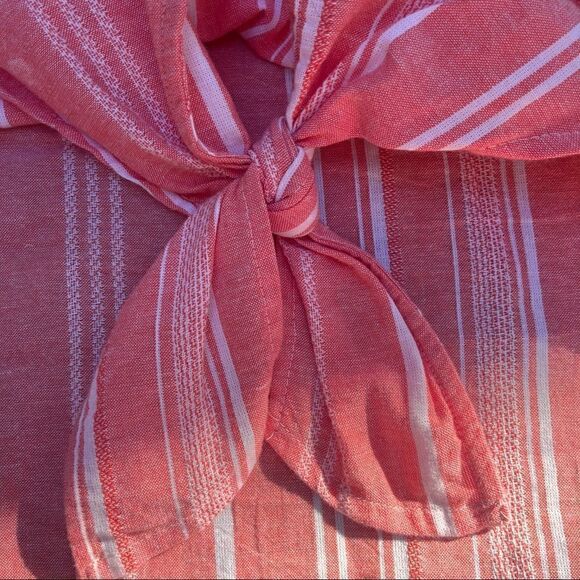 ROSE CORAL WHITE STRIPE LONG BELL SLEEVE KNOTTED BLOUSE SIZE XL - Picture 6 of 9